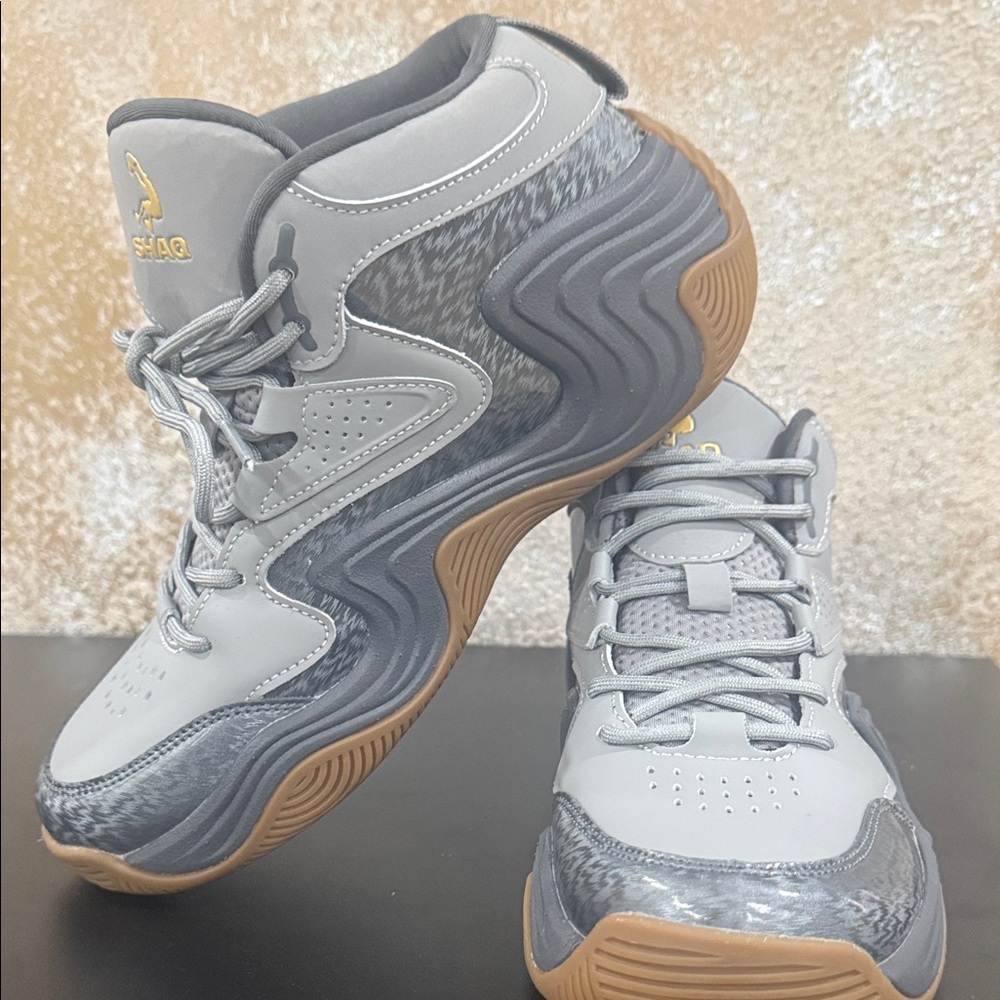 Shaq Gray and Tan High-Top Sneakers